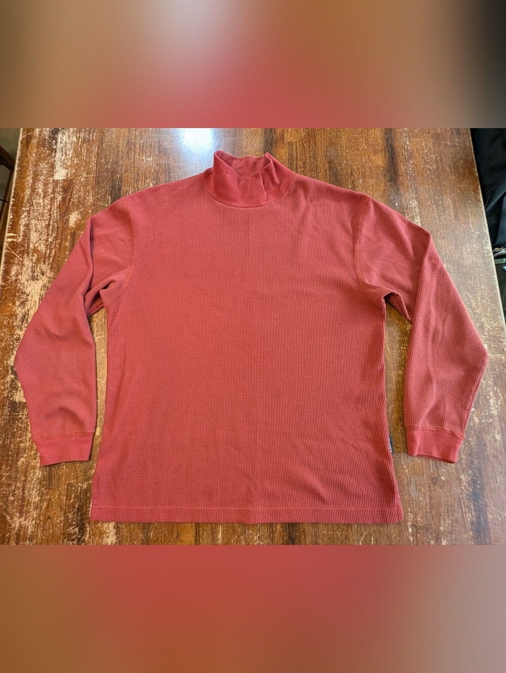 The North Face Vintage 90s Rust Colored Mock Turtleneck Waffle Shirt Mens Medium